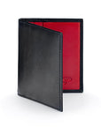 Premium Slim RFID Leather Credit Card Wallet, Soft Black With Red, front