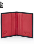 Premium Slim RFID Leather Credit Card Wallet, Soft Black With Red, inside