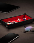 Rectangular Leather Valet Tray - Black With Red, lifestyle