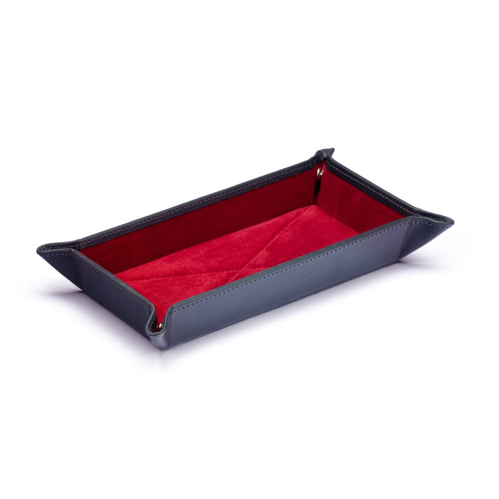 Rectangular Leather Valet Tray - Black With Red