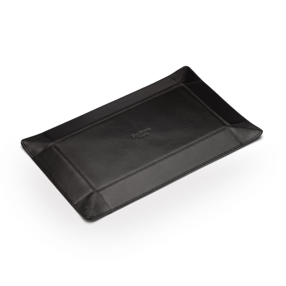 Rectangular Leather Valet Tray - Black With Red, flat base