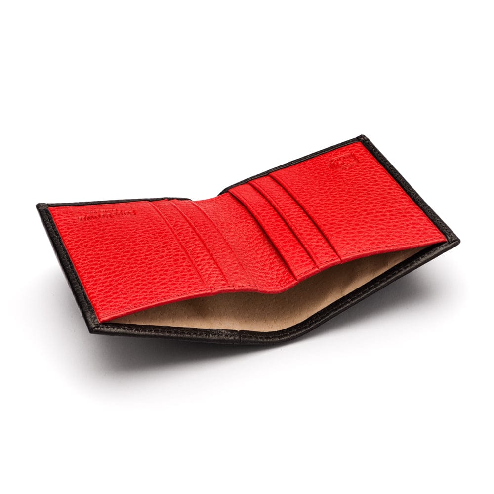 RFID leather wallet with 4 CC, black with red, inside
