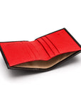 RFID leather wallet with 4 CC, black with red, inside