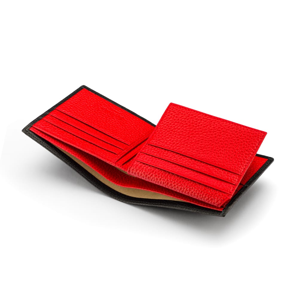 RFID leather wallet with 9 cc, black with red, inside view