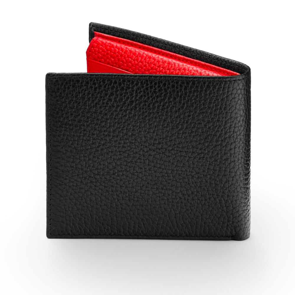 RFID leather wallet with 9 cc, black with red, back