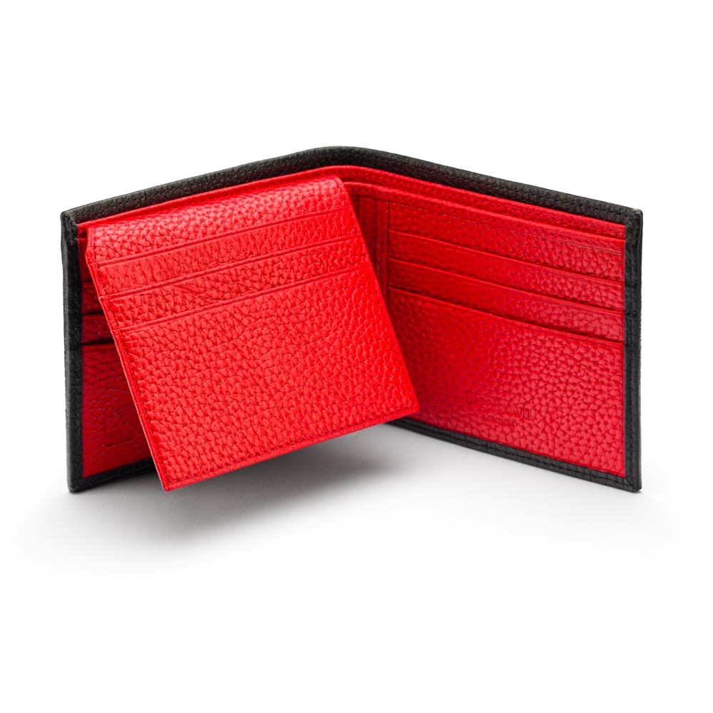 RFID leather wallet with 9 cc, black with red, open