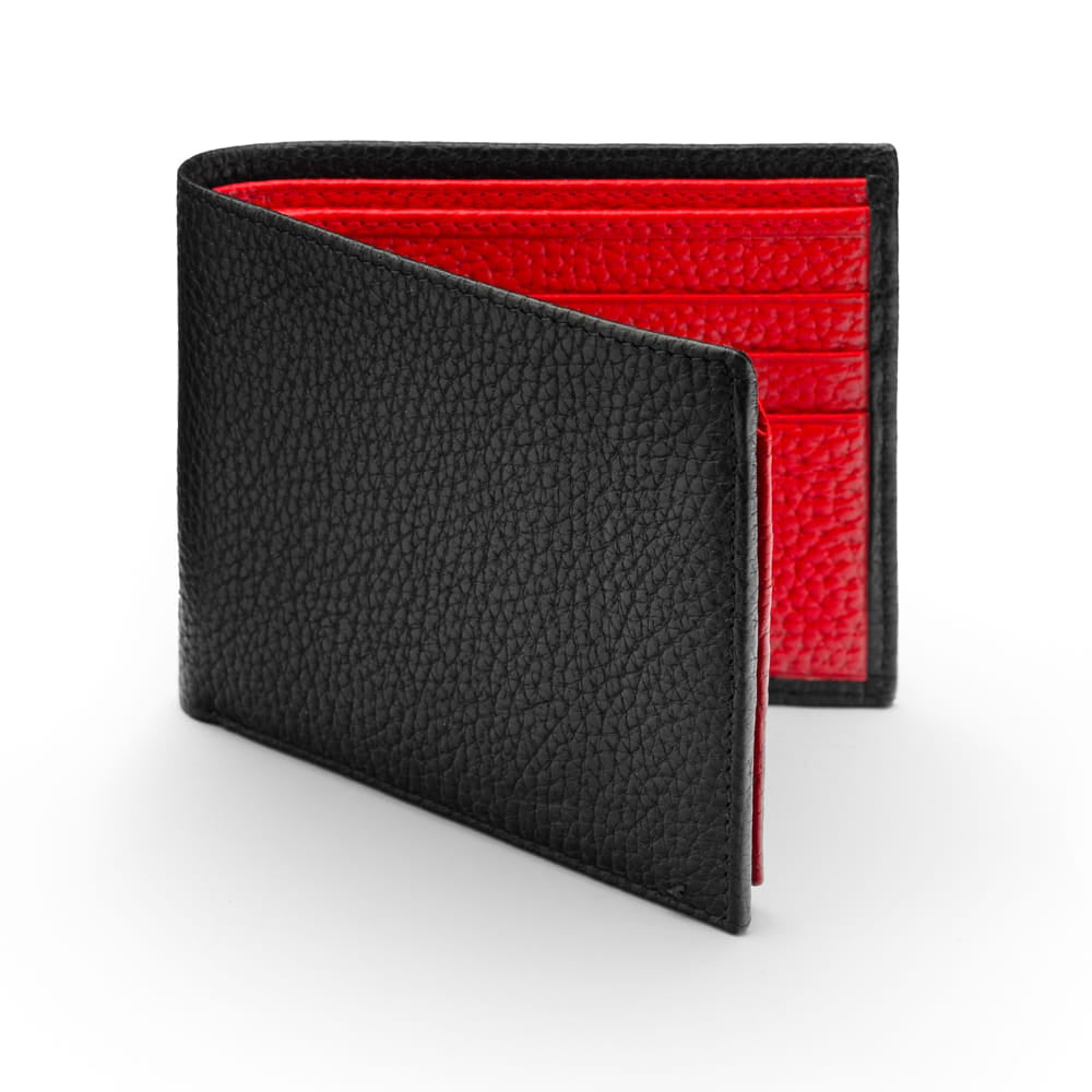 RFID leather wallet with 9 cc, black with red, front