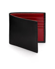 RFID wallet in bridle hide leather, black with red, front