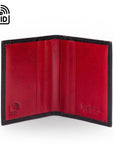 RFID leather credit card wallet, black with red, inside