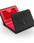 Trifold leather wallet with ID, black with red