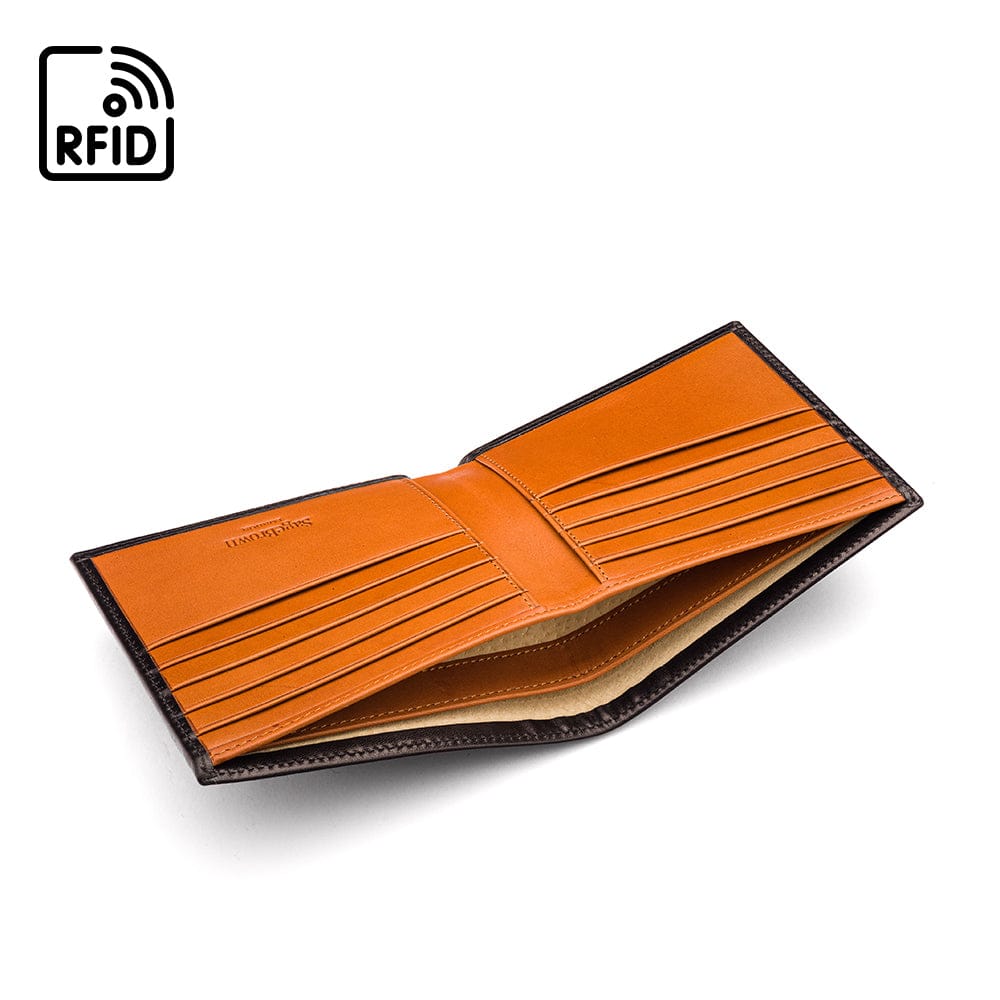 Men's RFID wallet with 10 CC, black with tan, inside