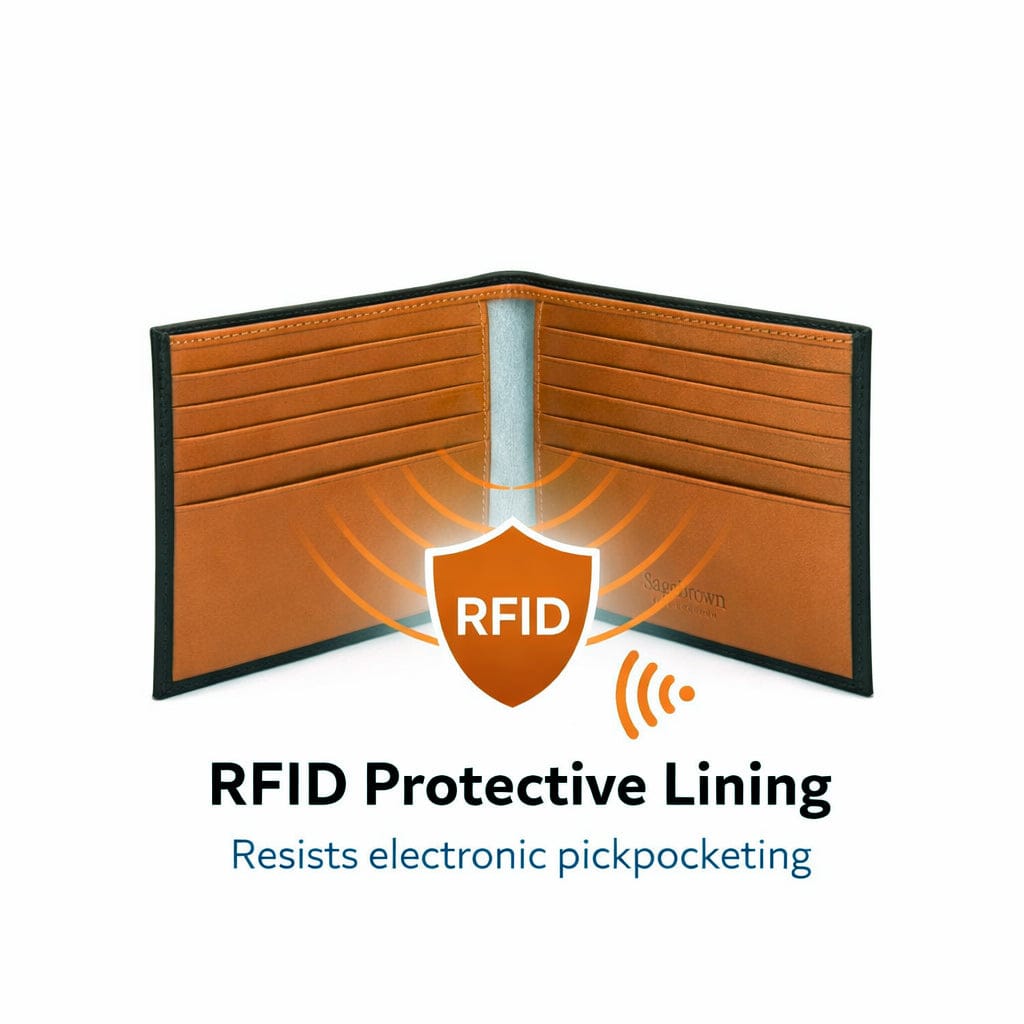 Men's RFID wallet with 10 CC, black with tan, rfid protection