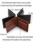 Classic Calf Leather Coin Wallet With 5 Card Slots - Black With Yellow