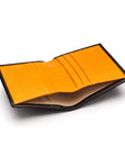 RFID leather wallet with 4 CC, black with yellow, inside