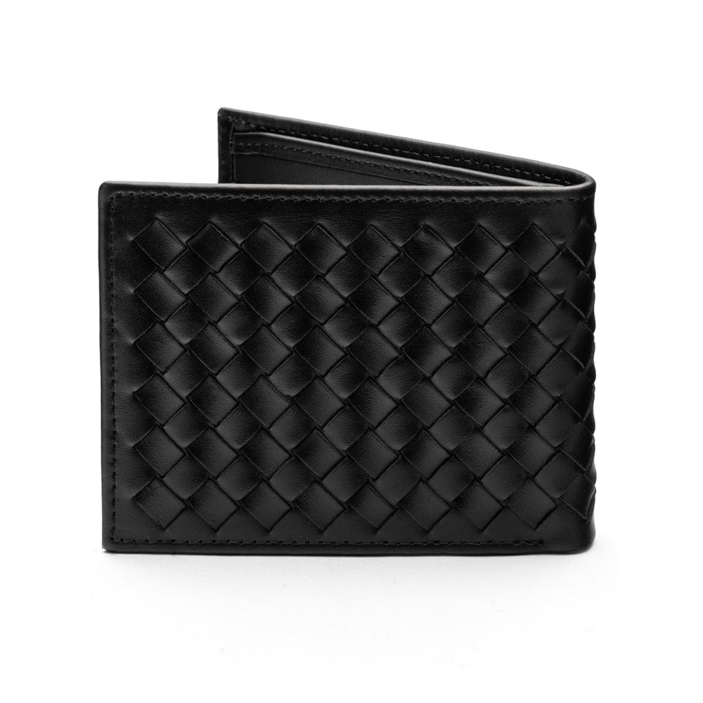 Woven leather wallet with 6 credit card slots, black, back