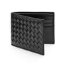 Woven leather wallet with 6 credit card slots, black, front