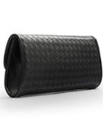 Woven leather clutch bag, black, back