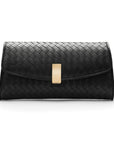 Woven leather clutch bag, black, front