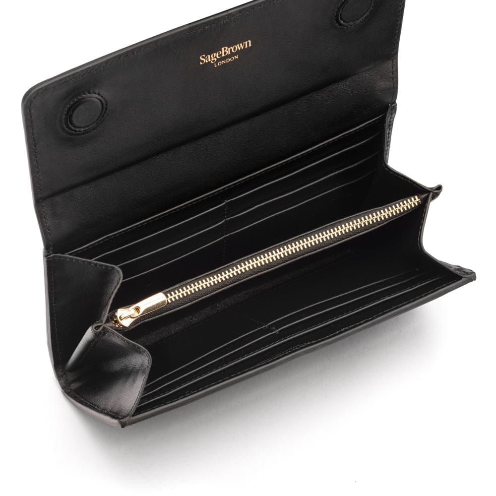 Woven leather concertina purse, black, inside