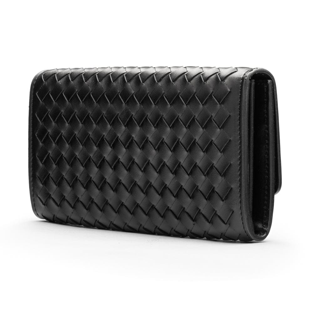 Woven leather concertina purse, black, back