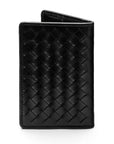 Woven leather card holder, black, back