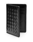 Woven leather card holder, black, open