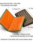 Woven leather credit card holder, features and dimensions