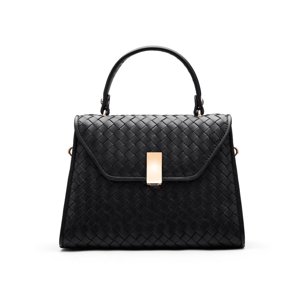 Woven leather Sabrina bag, black, front