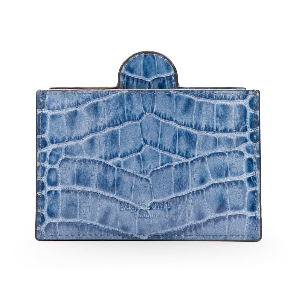 Compact leather mirror, blue croc, back