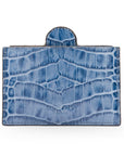 Compact leather mirror, blue croc, back