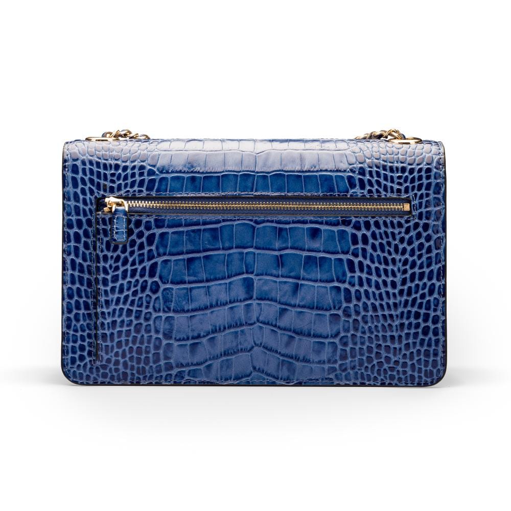 Leather chain bag, blue croc, back