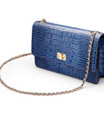 Leather chain bag, blue croc, side