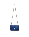 Leather chain bag, blue croc, with chain strap