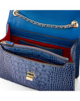 Leather chain bag, blue croc, inside