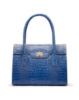 Large leather Morgan bag, blue croc, front view