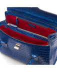 Large leather Morgan bag, blue croc, inside