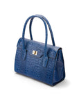 Large leather Morgan bag, blue croc, side