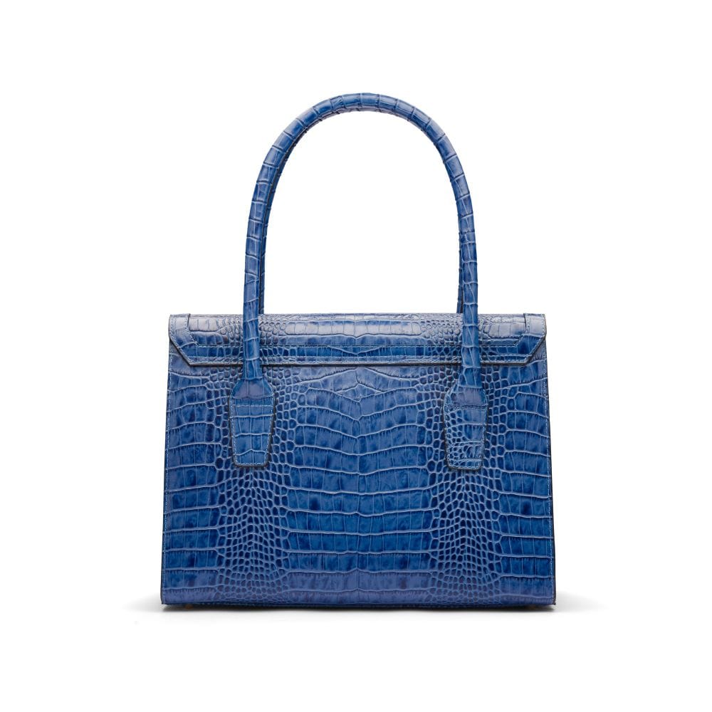 Large leather Morgan bag, blue croc, back