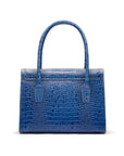 Large leather Morgan bag, blue croc, back