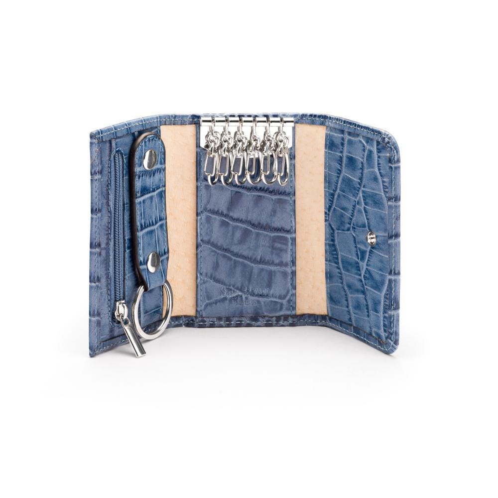 Leather key wallet, blue croc, inside