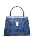 Sabrina top handle bag, blue croc leather, front