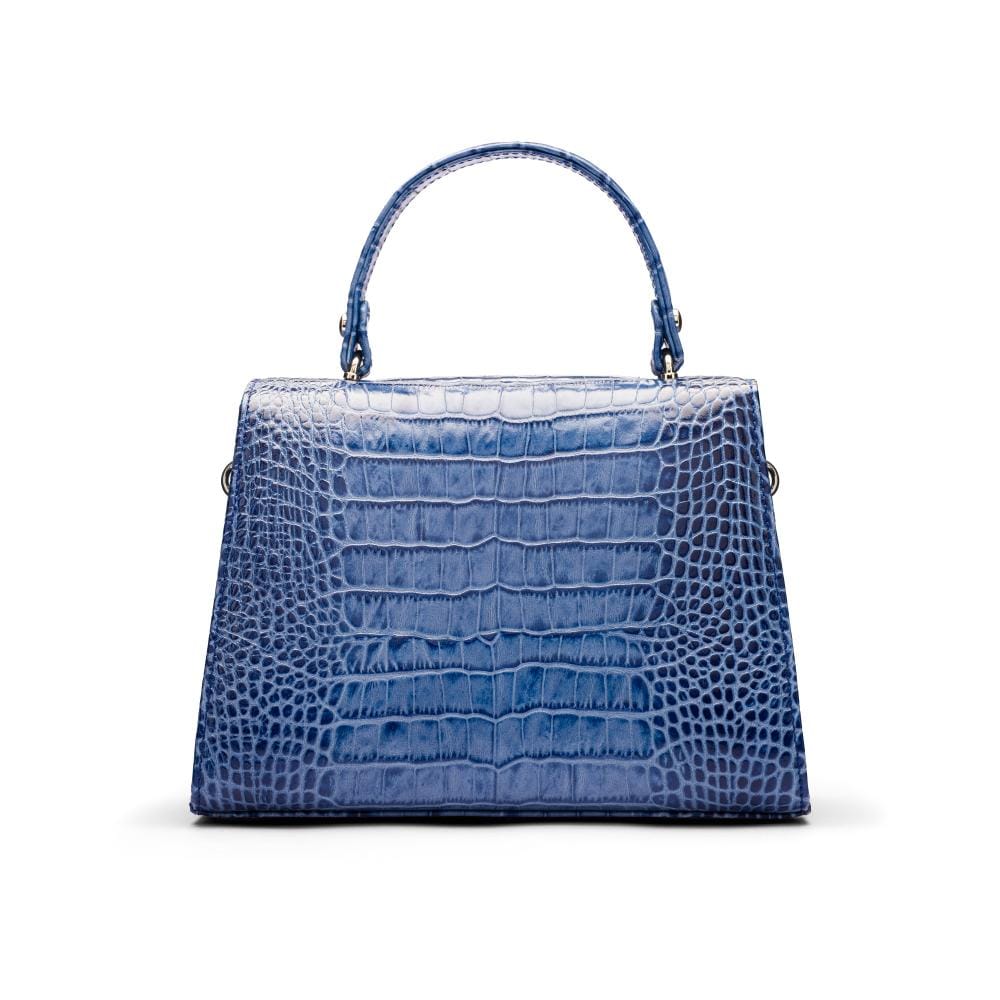 Sabrina top handle bag, blue croc leather, back