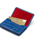 Leather business card holder with magnetic closure, blue croc, inside