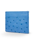 Flat ostrich leather credit card case, blue ostrich leather, side