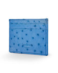 Flat ostrich leather credit card case, blue ostrich leather, back