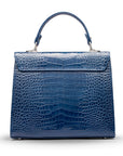 Leather Catherine bag, blue patent croc, back
