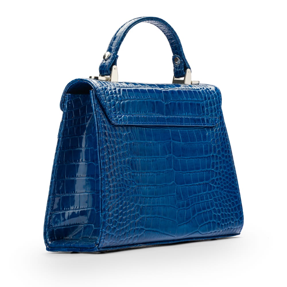 Leather mini Catherine bag, blue patent croc, back