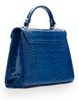 Leather mini Catherine bag, blue patent croc, back