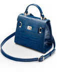 Leather mini Catherine bag, blue patent croc, side