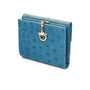 Real ostrich leather coin purse, blue ostrich, front